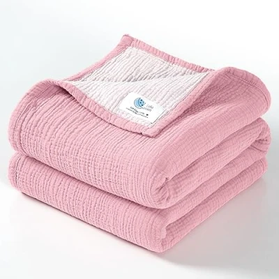 Bild av Lulu moon muslin babyfilt bomullstäckt för småbarn vändbar barntäcke spädbarn, pojkar och flickor, 120 x cm (rosa)