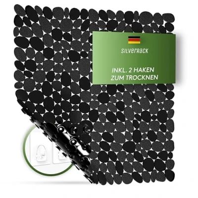 Bild av SilverRack DermaSensitivo halkfri duschmatta 100% BPA fri (svart stenutseende) 53 x cm för barn och spädbarn säker passform i duschen