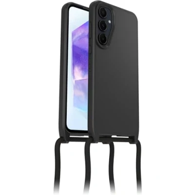 Bild av OtterBox React Necklace skal för Samsung Galaxy A55 5G, ultratunnt, skyddande med justerbart och avtagtart band, testad till militärstandard, Svart