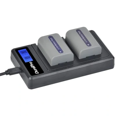 Bild av DuraPro 2 st NP FP50 batteri LCD Dual USB laddare för Sony FP30 DCR DVD203E, DVD205, DVD205E, DVD304E, DVD305, DVD305E, DVD403, HC96DCR SR30 SR40