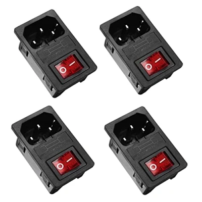 Bild av Oiyagai 4 Set IEC320 C14 Inlet Modul Kontakt Säkringsbrytare Hane Strömuttag med Brytare AC 250V 10A (Röd)