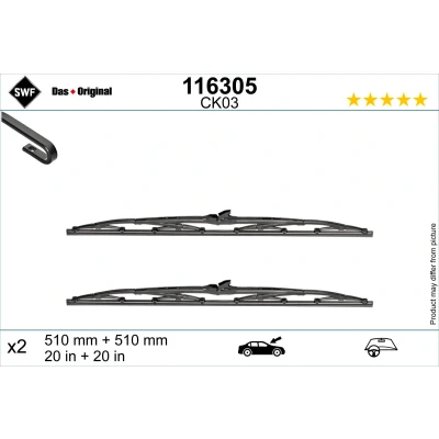 Bild av Balai d&#039;essuie glace Swf 116305 510, 510mm avant conventionnel pour véhicules avec direction à gauche RENAULT: Kangoo I