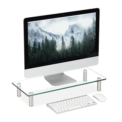 Bild av Relaxdays Skärmställ glas, TV fäste, notebook stativ höjdjusterbar 911 cm, B x D: 56 24 transparent