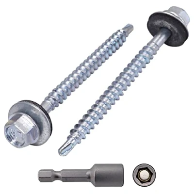 Bild av (Förpackning med 80 st) DIN 7504 K zinkpläterat stål 4,8 x 60 mm självborrande skruvar EPDM brickor, sexkantsbrickhuvud, metallskruv, självgängande (80, mm)