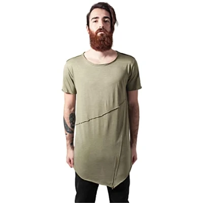 Bild av Urban Classics LONG OPEN EDGE Front ZIP TEE Tshirt med print, Storlek: Large, Lightolive