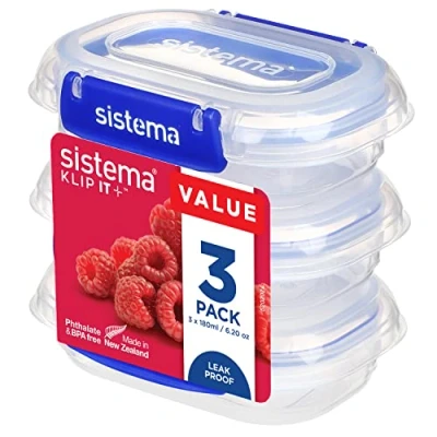 Bild av Sistema KLIP IT PLUS Matförvaringsbehållare, 180 ml, 3 delat lufttäta behållarset, läckagesäker tätning, enkla låsklämmor, BPA fri