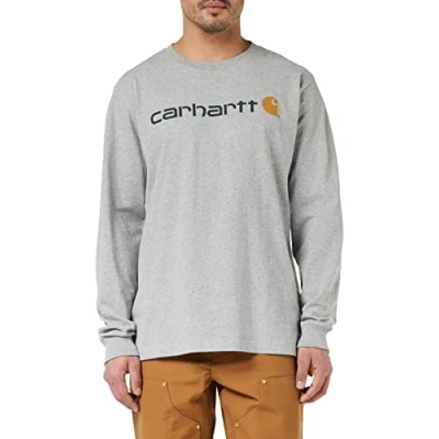 Bild av Carhartt herr T tröja Långärmad arbetskläder signatur grafisk shirt kärnlogotyp , Grå ljung, XXL