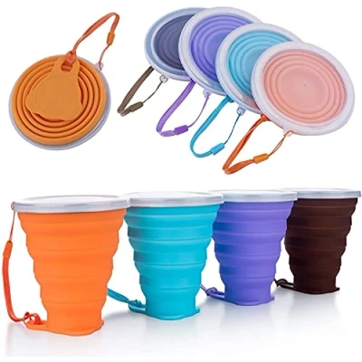 Bild av hopfällbar silikonkopp, DEHUB silikon resekopp, bärbar kaffemugg med lock, större kapacitet 270 ml lätt resemugg för utomhus camping vandring, 4 pack