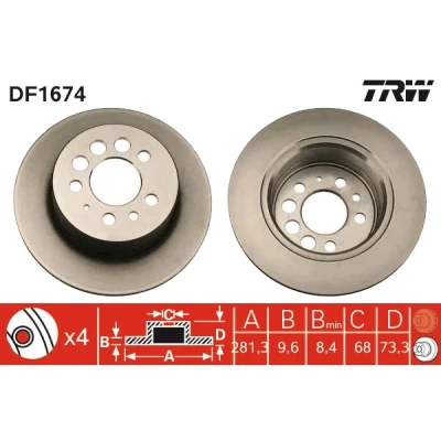 Bild av TRW DF1674 Disque de frein 281 9,6 5 108 plein peint à haute teneur en carbone VOLVO: 740 Berline, 240 Break