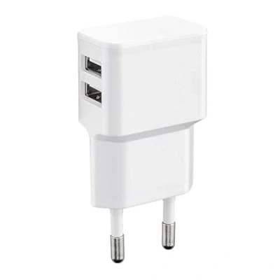 Bild av Wicked Chili Dual USB laddare 12 W/2 400 mA Pro serien universell strömförsörjning lämplig för mobiltelefon, watch, powerbank och Bluetooth högtalare, 2 vägs nätadapter (strömkontakt 90 grader,