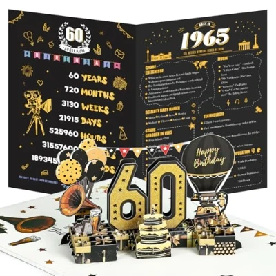 Bild av Joyoldelf 60. födelsedagskort, 1965 årgång 3D popup gratulationskort med kuvert, vintage födelsedagspresent för man och kvinna
