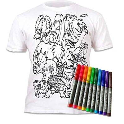 Bild av Splat Planet Color in Dinosaur, förhistorisk T shirt med 10 giftfria tvättbara magiska färgpennor Färg och tvätta ut (9 11 år)