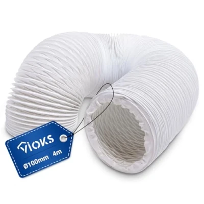 Bild av VIOKS frånluftsrör, köksfläkt 4 meter, flexslang 100 mm vit PVC frånluftsslang luftkonditionering, slang, torktumlare för lufttransportsystem