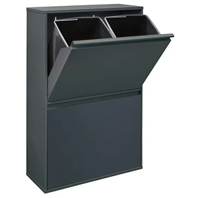 Bild av Arregui Basic CR604 B Återvunnen papperskorg/papperskorg av stål, sopseparationssystem med 4 avtagbara inre hinkar plast handtag, x 17 l (68 antracit/mörkgrå, 90,5 58,5 24,5 cm