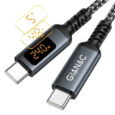 Bild av 240 W USB C till kabel vec LED skärm [1M] PD 48 V/5A snabbladdningskabel med E Mark chip för iPhone 15, iPad, Macbook, Galaxy, Huawei, Google surfplatta