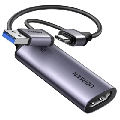 Bild av UGREEN Video Capture Card, USB 3.0 HDMI auf C/A 2K30Hz Grabber für Gaming, Rekorder, Livestreaming, kompatibel med Switch2 PS5 Xbox TV Stick Camera iPad Mac Handy mini 4