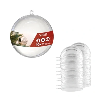 Bild av Akrylkula A666010 akryl Ø 6 cm glasklar med ögla för upphängning 2 delar, 10 stycken, plexiglaskulor, julkula, plastkula transparent, plast