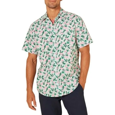 Bild av Amazon Essentials Men&#039;s Kortärmad tryckt skjorta normal passform, Pastellgrön Flamingo, M