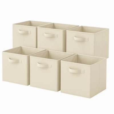 Bild av PowerKing Förvaringslåda i tyg, organiserare, 6 vikbara förvaringsbehållare, förvaringslåda, kub, beige