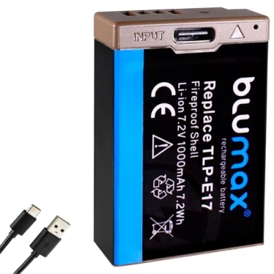 Bild av Blumax batteri LP E17 USB typ C ingång 1 000 mAh kompatibel med Canon EOS RP R8 R10 R100 77D 200D 250D 750D 760D 800D 850D
