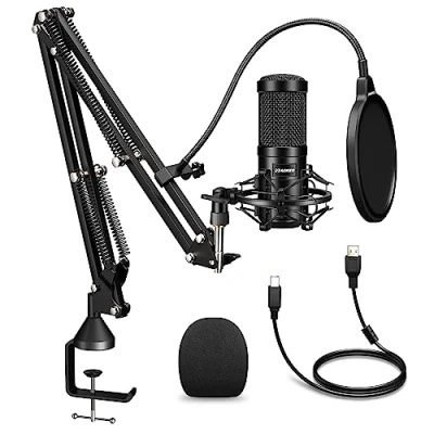 Bild av Aokeo USB mikrofon, AK 60, 192 kHZ/24 bit, PC spelmikrofon med armstativ, stötfäste, popfilter, skumskydd, för podcast, streaming, studio, karaoke, inspelning