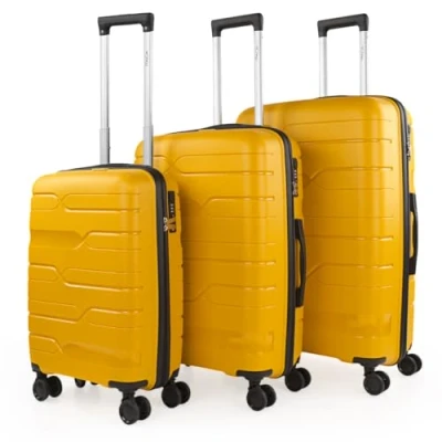 Bild av ITACA Set med 3 Rigid Travel Resväskor 4 dubbla Hjul. Polypropilene. Motståndskraftig och Lätt Bagage. Fantastisk kvalitet design. Liten hytt godkänd, medelstor stor., Gul