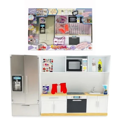 Bild av Bizak Mini World Playset, köksset med ugn, mikrovågsugn, kylskåp, isdispenser och tillbehör, pojkar flickor +6 år, (64506010)
