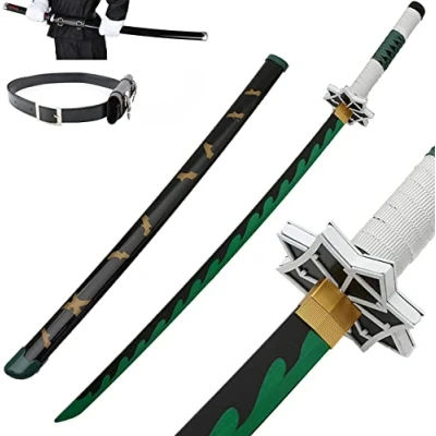 Bild av Anime Demon Slayer Sword, Handgjord Halloween Cosplay Prop Trämodell Svärd ninja Vapen leksak för barn, Original Texture Blade, (storlek: 104cm/40.9in), Shinazugawa Sanemi