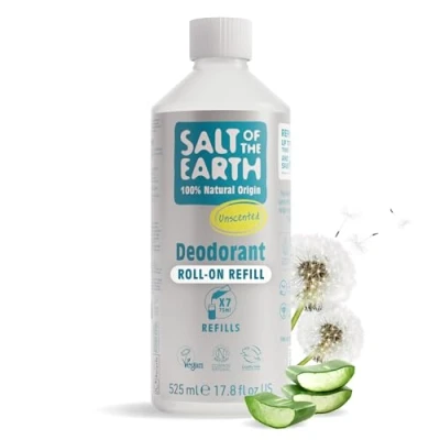 Bild av Natural Deodorant Roll On Refill by Salt of the Earth, Unscented Vegan, Long Lasting Protection, Leaping Bunny Approved, Made in UK 525ml