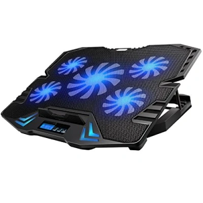 Bild av Ewent EW1259 kylplatta för gaminglaptop 1217 tum, 5 tysta fläktar med blå lysdioder, 2 USB portar, kylplatta, bärbar dator, kylmatta, svart