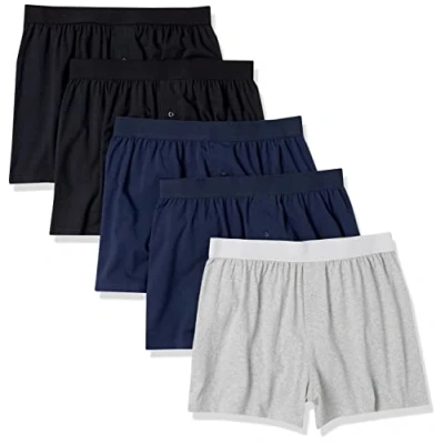 Bild av Amazon Essentials herr bomull jersey boxershorts (finns i stora och långa), paket med 5, svart/grå ljung/marinblå, 5X Large Big