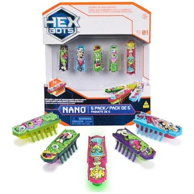 Bild av HEX BOTS Nano 5 pack, 4 insekter med bonusblixt nano, sensoriska leksaker för barn och katter vibrationsteknik, insektsleksaker mini robotleksak i åldrarna 3 uppåt