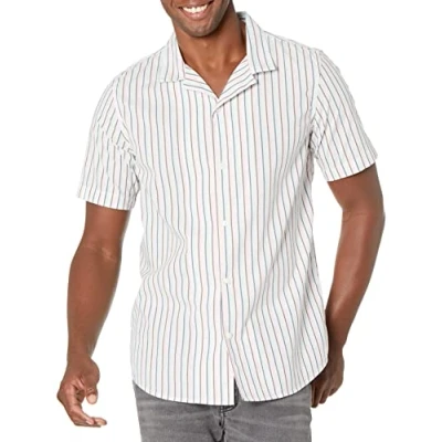 Bild av Amazon Essentials mäns Slim Fit semesterskjorta, rosa blågrön blå vertikal rand, medium