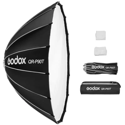 Bild av Godox QR P90T 90 cm/35,4 tum parabolisk djup softbox, snabblås, vikbar softbox med standardbowens hållare och diffusorer för blixt Speedlite permanent ljus fotografi porträtt