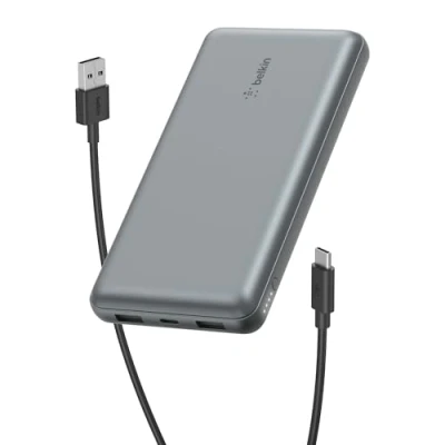 Bild av Belkin BoostCharge bärbar USB C laddare och 20K powerbank med 1 2 A portar samt kabel för till iPhone 15, 15 Plus, Pro, Pro Max, Samsung Galaxy S24, m.fl. Rymdgrå
