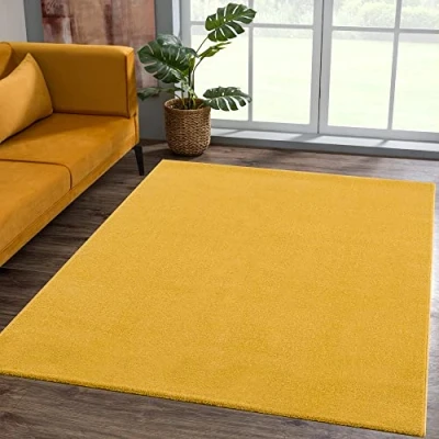 Bild av SANAT matta med kort lugg vardagsrum vanlig modern för sovrum, arbetsrum, kontor, hall, barnrum och kök gul, 60 x 110 cm