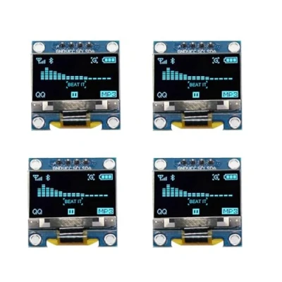 Bild av 4 st 0,96 tums OLED skärm, blå skylt, I2C 128 x 64 pixlar displaymodul, kompatibel med Arduino Raspberry Pi