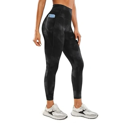 Bild av CRZ YOGA Butterluxe Workout Leggings För Kvinnor 25&quot; Gymyogabyxor Med Hög Midja Och Fickor Smörmjuka Black Tie Dye Flowers L