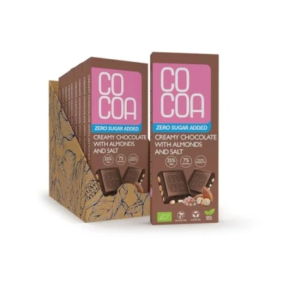 Bild av Krämig choklad med mandel och salt BIO 10x40g (400g)/NOLL socker, 0% tillsatt lågkolhydratsnack inulin probiotika, perfekt för lågkolhydrat ketogena dieter