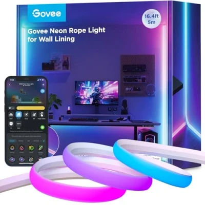 Bild av Govee Neon LED list för golvlister, RGBIC lister 5 m, materialkompatibel vägglinjer och hörn, musiksynk, klippbar, neonljusdekoration vardagsrum, spelrum, sovrum