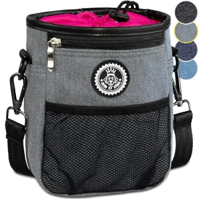 Bild av HUND ÄR KÖNIG® Premium godispåse för hundar allroundaren robust foderpåse med gott om lagringsutrymme promenader och hundträning bajspåsdispenser träningsbok, Grå: 16 x 18