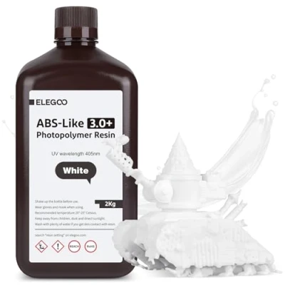 Bild av ELEGOO ABS liknande harts 3,0 Plus, 405 nm Rapid UV härdande fotopolymer harts, 3D skrivare med låg viskositet och hög precision, inte sprött, för LCD/DLP skrivare, vit 2 000 g