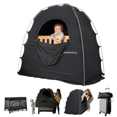 Bild av SlumberPod Det ursprungliga mörkläggnings sovtältet rese väsentligt för spädbarn och småbarn, ministängar pack N lekskydd, sovkudde barn med skärmpåse fläktpåse, blockerar 95% + ljus,