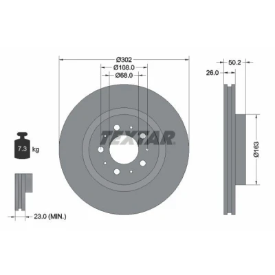 Bild av TEXTAR 92092300 Disque de frein 302 26 05/10 108 ventilé l&#039;extérieur sans boulon fix roue, moyeu roue VOLVO: XC70 I Cross Country