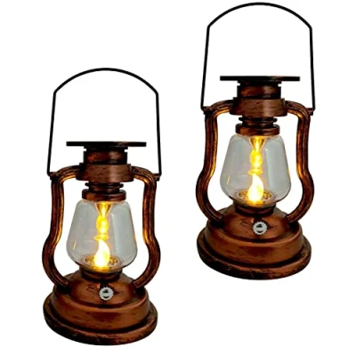 Bild av 2 st. solcellslyktor i vintagestil med LED lampor, trädgårdslykta, solcellslykta, trädgårdslampa, antik sollykta (2 solcellsdrivna vintagelyktor)