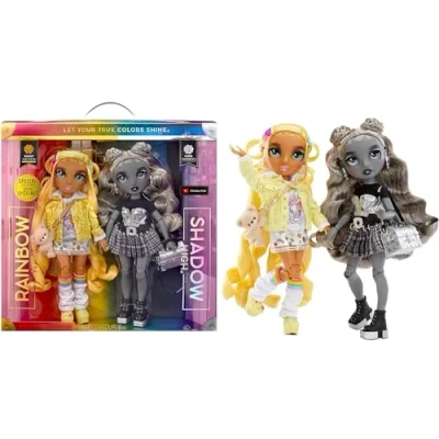 Bild av Rainbow High Shadow Special Editon Madison Twins Sunny &amp; Luna 2 modedockor med gul grå designblandning matchande kläder tillbehör för samlare och barn från 4 12 år