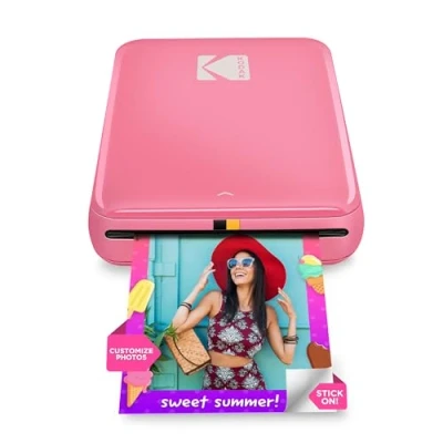 Bild av KODAK Steg omedelbar fotoskrivare med Bluetooth/NFC, ZINK teknik och appen för iOS Android (rosa) utskrifter 2 x 3 tum klibbiga bakfoton.