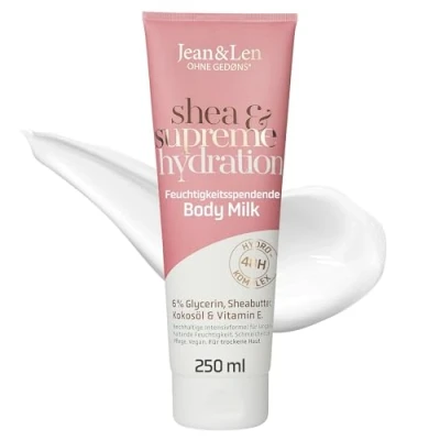 Bild av Jean &amp; Len Body Milk Kroppsmjölk, Kokos Och Vanilj, För Torr Hud, Ger Huden Fukt I 24 Timmar, Krämig Konsistens, Exotisk Doft, Utan Parabener Silikoner, Vegansk, 250 Ml
