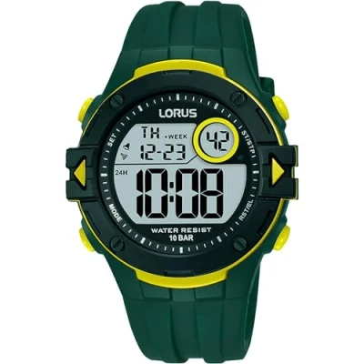 Bild av Lorus Män digital kvartsklocka med silikonarmband R2327PX9, Grön gul