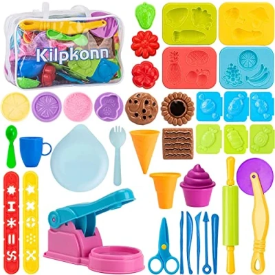 Bild av Play Dough verktyg för barn, 40st PlayDough set tillbehör, degformar sax rullande pin med förvaringsväska, barn konst lera deg gåva småbarn pojkar flickor